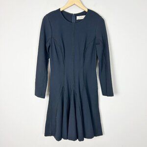 Lela Rose Navy Blue Fit & Flare Dress with Black Stitching Ponte Stretch Size 10